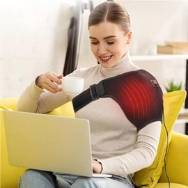 Hombrera Térmica – Tela 46.5x34.5cm + Neopreno, Masajeador Eléctrico USB, Cinturón de Soporte para aliviar el dolor muscular, bienestar de mujeres y hombres, relajación de papá y mamá.