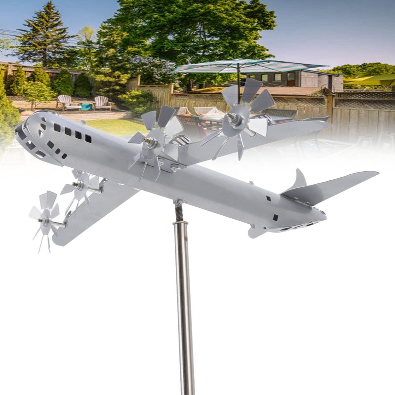 Metal Airplane Windmill Yard Spinner Airplane Wind Stainless Steel Sculpture