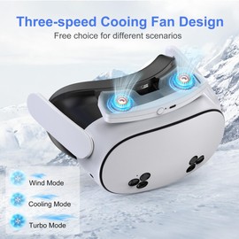 STARTRC GAMES Facial Interface Cooling Fan for Meta Quest 3S Accessories, Soft PU Leather & Ice Silk Cotton Face Pad Compatible with Oculus Quest 3S, Adjustable Fan to Relieve Lens Fogging (3 Speeds)