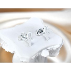 Aeravida Timeless Egyptian Ankh Cross Hieroglyph .925 Sterling Silver Stud Earrings | Cross Stud Earrings | Gothic Stud Earrings | Earrings for Special Occasions, Metal