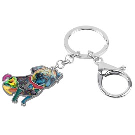 DUOWEI Heart Rhinestone Cute Pug Dog Keychain Pet Key Chain Handbag Decoration for Women Girls Charm Gifts (Multicolor)