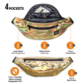 Vibe Fanny Pack for Women / Men Waist Bag Hip Bag - Many Versions / Black / Gold / Silver / Cute Festival Rave Party, gold