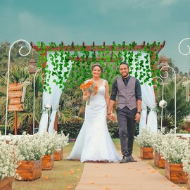 24 Pack 168Ft  Vines  Ivy Leaves Artificial Ivy Leaf  Artificial Ivy Garland Greenery Hanging  Vines for Wedding Wall Party Home Room Kitchen Garden Decor - Color: Green, Size: 24 pcs with Lights