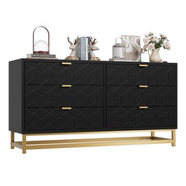 dainslef Black 6 Drawer Dresser for Bedroom, 53.5” Large Dresser with Wide Storage, Modern Chest Organizer with Metal Legs, Chest of Drawers for Bedroom, Living Room, Entryway