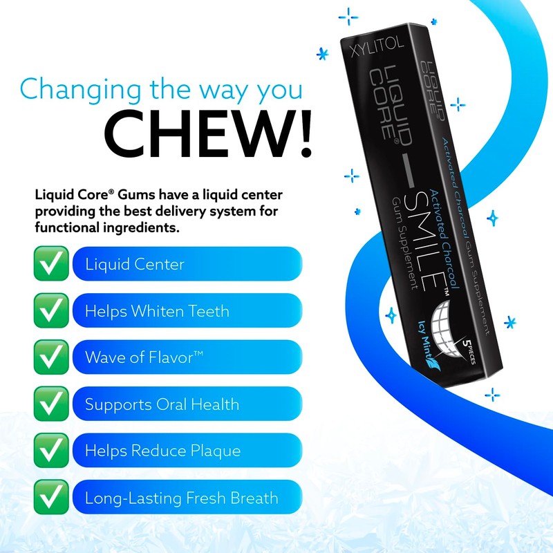 Liquid Core Smile Activated Charcoal Gum with MCT Oil, Hydroxyapatite,