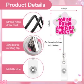 Kimoli Cute and Funny Nurse Badge Reel, Retractable Nursing Social Worker Badge Reel Accessories, Pink Id Card Holder for Women Girl, You're Doing Amazing Sweetie, Nurse Gifts