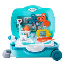 PETERKIN | Little Dentist Wheelie Case Toy | 18 piece, brightly coloured, dentist surgery kit in a 34 cm wheelie case with retractable handle | Roleplay Toys | Ages 3+