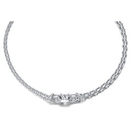 I'S ISAACSONG Statement 14k Gold Plated 4mm Thick Oval Chain Link Choker Collar Necklaces and Link Chain Bracelets Chunky Gold Jewelry Set for Women (Silver Layered Chain Choker)