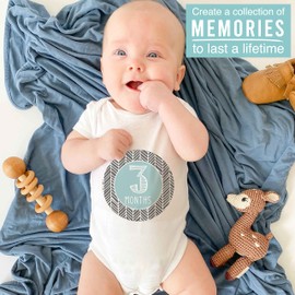 16 Blue Teal Baby Boy Milestone Stickers, 12 Monthly Photo Picture Props For Infant Onesie, Chalk New Born 1st Year Birth Month Belly Decals, Scrapbook Memory Registry Gift, Best Shower Basket Present