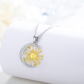 JFASHOP Sun Moon Star Chain S925 Sterling Silver Sun and Sparkling Star Pendant Necklace Jewellery for Christmas Birthday Gift, Sterling Silver