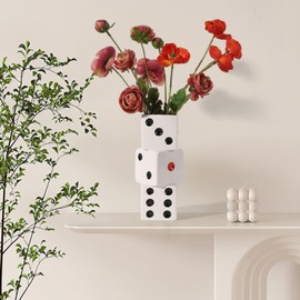 XMMEIMK Dice Vase White Ceramic Vase for Home Decor, 8 Inch Unique Flower Vase，Black and White centerpieces for Tables