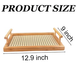 Bamboo Food Serving Tray, Woven Surface Tray with Handles, Stylish Home & Kitchen Tray for Tea, Snacks, Tabletop Decor