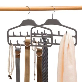 ELONG HOME Belt Hanger 2 Pack, Sturdy Belt Organizer with 360 Degree Swivel, Tie Rack with 11 Large Belt Hooks for Closet, Non Slip Rubberized Belt Rack, Gray