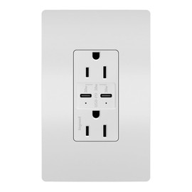 Legrand Radiant R26USBPDW 15 Amp Tamper-Resistant Decorator Duplex Receptacle Outlet with Ultra Fast USB C/C 6.0A Charging Ports Plus 30W Power Delivery, White with Screwless Wall Plate