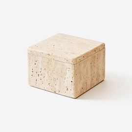 Artisanal Abode Natural Marble Storage Square Containers Cotton Swab Holder, Organizers with Lids,Travertine Stone Box for Qtips, Makeup, Bathroom Essentials & Home Storage (square box)