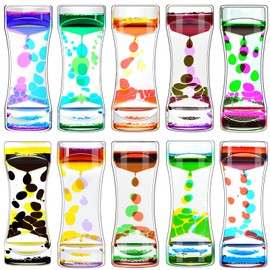 Liquid Motion Bubbler Timer Pack of 10 Great Desktop Colorful Hourglass Liquid Bubbler Small Calming Relaxing Toys Sensory Anxiety Autism ADHD Fidget Toys (10 Pack, Rainbow)