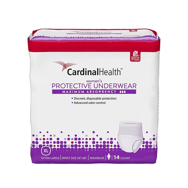 55UWFXL16PK - Cardinal Maximum Absorbency Protective Underwear for Women, Extra Large, 58 - 68, 195 - 245 lbs REPLACES ZRPUW16
