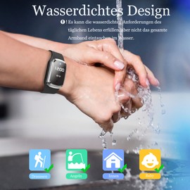 Feloyal Mückenschutz-Armbänder, Anzeige der Körpertemperatur und Anti-Mückenuhr, wiederaufladbar, USB, Ultraschall, wasserdicht, für Innen- und Außenbereiche, Erwachsene, Kinder (schwarz)