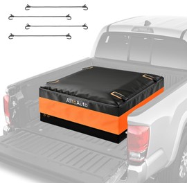 [High Visibility] Waterproof Truck Bed Bag with Orange Safety Trim, 26 CuFt Heavy Duty Cargo Carrier for Pickup Truck, Weatherproof Storage Bag for Camping & Road Trips