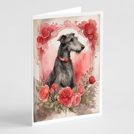 Caroline's Treasures DAC4550GCA7P Scottish Deerhound Valentine Roses Greeting Cards Pack of 8 Blank Cards with Envelopes Whimsical A7 Size 5x7 Blank Note Cards