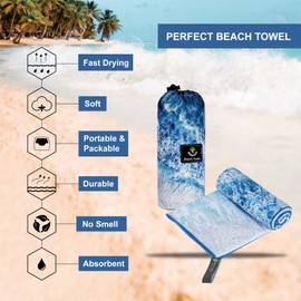 4Monster Microfiber Beach Towel with carry bag Sand Proof Travel Towel Quick Dry Lightweight Towel for Hiking Yoga Gym Sports Swimming Camping Fitness Bath