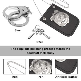 HAPTIME Insignia de policía, insignia de la bandera estadounidense, juego de esposas de juguete para cosplay de niños, juego de simulación, escuela, cumpleaños, kit de juego de rol de policía para