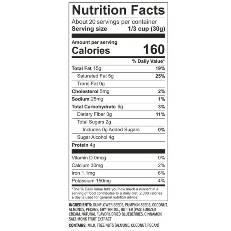 LOW CARB Keto Nut Granola, Blueberry Cinnamon, 22oz (642g)