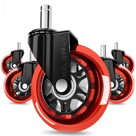 Office Chair Wheels, Set of 5, 11x22mm Stem Size That Fits 98% Chairs, Rubber Rollerblade Casters for Desk & Gaming Chair are Easy to Install & Suitable for All Floor (Red)
