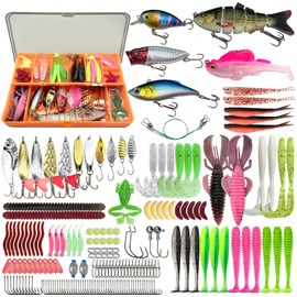 Fishing Lures - Fishing Kit Included 193Pcs Fishing Accessories and Tackle Box, Frogs, Minnows, Soft Baits, Hooks & Weights Accessories Gear Gift for Men Freshwater Bass Trout