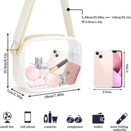 Bolsa de cuerpo cruzado transparente, bolso transparente transparente aprobado por el estadio de concierto, Messenger Messenger Bags con correa ajustable (Blanca)