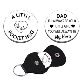 Yrerndre Pocket Hug Token Gift for Dad Present Father’s Day Gifts from Daughter Double Sided Pocket Hug with Leather Keepsake I Love You Gift for Daddy Father Dad Papa Present