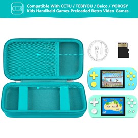 Supmay Carrying Case Compatible with CCTU / TEBIYOU Kids Handheld Games Preloaded 218 Retro Video Games, Portable Gaming Electronic Toys Storage Holder Travel Bag with Mesh Pocket for USB Cable,Green
