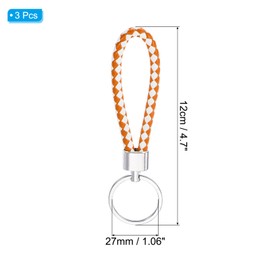 PATIKIL Braided Leather Keychain with Stainless Steel Key Ring, 3 Pack PU Woven Wristlet Lanyard Strap Fob Keyring Holder for Car Bag Wallet Pendant, White Orange