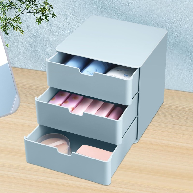 Dalanpa 3-Drawer Vanity Organizer, Compact Storage Organization Drawers Blue
