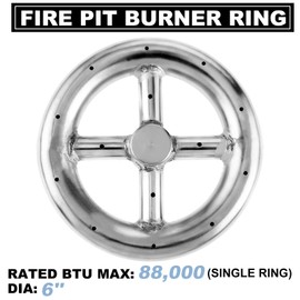 MOOTVGOO 6" Round Fire Pit Burner Ring with Stainless Steel and Brass 1/2" Air Mixer, 90° Elbow Nozzle Sprayer Valve for Natural Gas & Porpane Fireplace, BTU 88000 Max