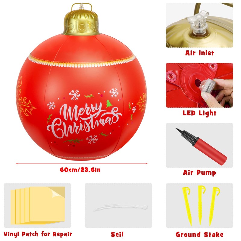 Hysagtek 60 cm Illuminated Inflatable Christmas Ball with Ground Spikes