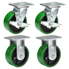 Syrantion 6 Inch Caster Wheels Heavy Duty,Capacity 1200-4800LB - 2 Brake & 2 Rigid