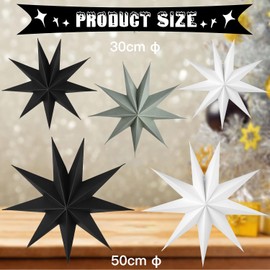 ALINK Pack of 5 Paper Star Christmas 30 cm x 3 + 45 cm x 2 Scandinavian Paper Stars Folding Stars Christmas for Decoration, Room, Living Room, Wedding, Black & White & Grey