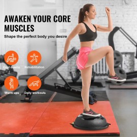 26-Inch Half Exercise Ball Trainer 1500lbs Stability Ball for Yoga Resistance Bands 26-Inch Balance Ball Trainer Ball BallTop Non-Slip Texture: Crescent Pattern, Color: Black Color