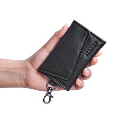 STILORD 'Tinus' Key Holder Wallet with RFID Blocking Leather Key Pouch Vintage Card Holder with Snap Hook Key Organiser Genuine Leather, Colour:Black