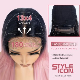 Style Icon Pink Easy-360 Lace Wigs 28 inch Free Part Lace Frontal Wigs 13x4 HD Glueless Straight Layered Lace Front Wig for Women Synthetic Wig