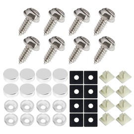WINUERK 8Sets Rustproof License Plate Screw Kit, Anti-Theft Stainless Steel Car Bolts Fasteners Kit with Rattle Proof Pad, Self Tapping Mounting Bolts for Securing Front and Back License Plate Frame