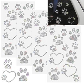 Epakh 48 Pieces Paw Print Self Adhesive Stickers Glitter Bling Crystal Rhinestone Sticker Car Stickers and Decals Dog Paw Cat Paw Sticker for Birthday Party Decal Decor Baby Shower Car, 4 Sheets
