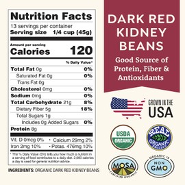 Organic Dried Dark Red Kidney Beans 1 lb - Non-GMO, USDA Organic, Farmed From Regenerative Soil, Tested Clean Certified, Vegan, Rich in Fiber & Protein for Soups, Salads, & Chili - Grown In USA by Doudlah Farms