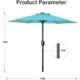 Simple Deluxe 7.5ft Patio Umbrella Outdoor Table Market Yard Umbrella with Push Button Tilt/Crank, 6 Sturdy Ribs for Garden, Deck, Backyard, Pool, Turquoise