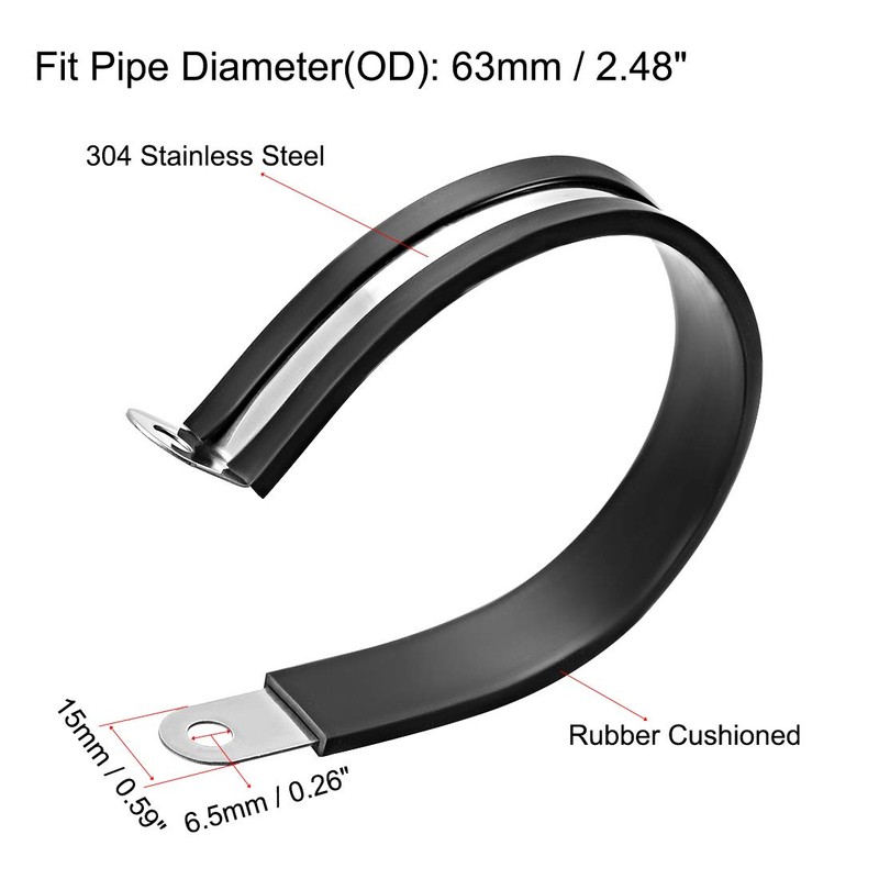 UXCELL 2-1/2" (63mm) Stainless Steel Rubber Cushioned Insulated Clamp -