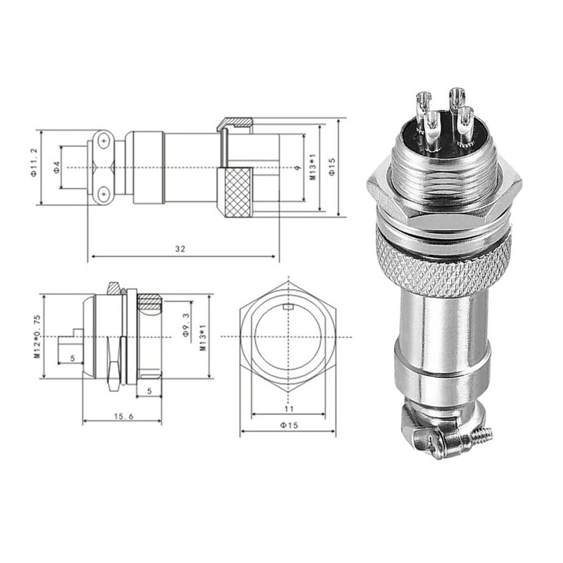 Aiqeer 5 Pcs 4-Pin GX12 Aviation Connector, 12 mm Thread
