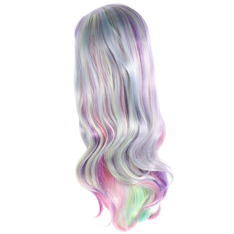 Lurrose Wig Long Wavy Rainbow Colours Curly Wig for Festivals