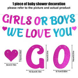 Gender Reveal Banner, Girls or Boys We Love You Baby Shower Banner Pregnancy Announcement Decor Glitter Backdrop Sign for Pink or Blue Party Celebration Decorations
