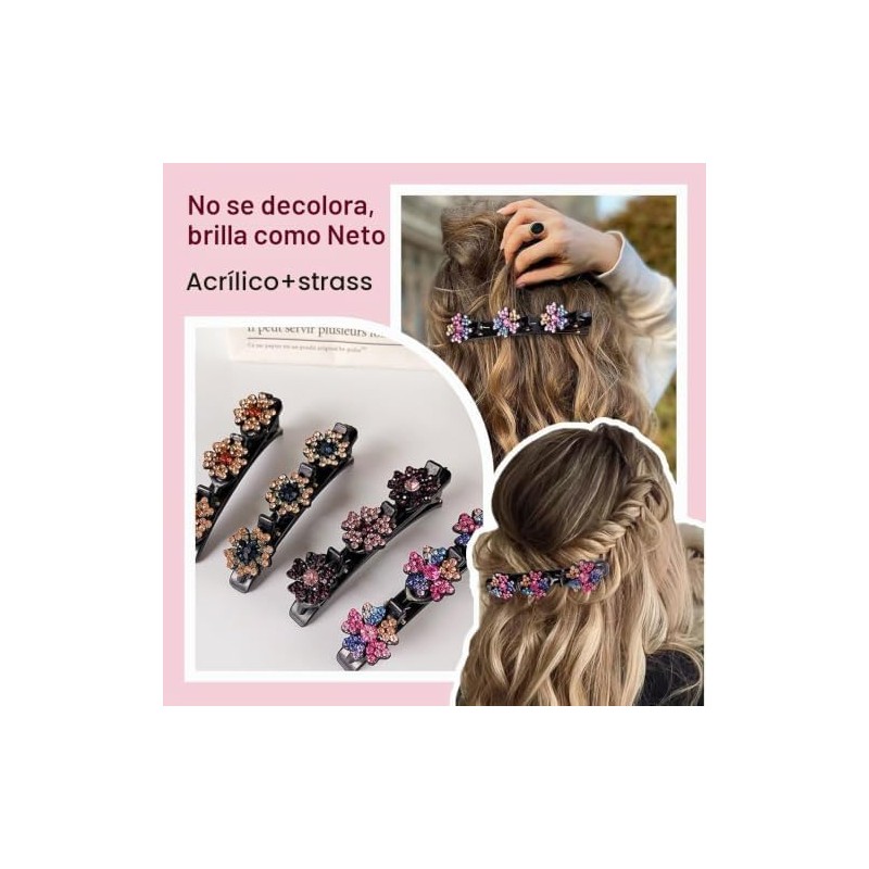 Pasadores de Pelo Trenzados con Cristales Brillantes – 4 Piezas